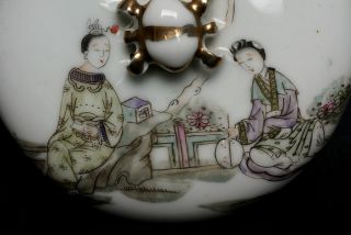 China 20th C Polychrome Figure Painting Lidded Pot Jar Calligraphy