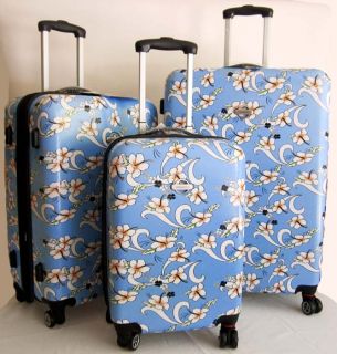 PC Luggage Set Hard Rolling 4 Wheels Spinner Upright Hawaiian Floral
