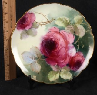 L55 Antique Lot 2 Haviland Hand Painted Limoges Red Pink Roses Plates
