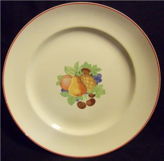 Vintage Universal Camwood Ivory Dinner Plate with Fruit Motif Red Band