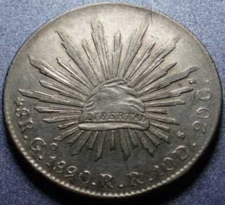 1890 Mexico Choice Cap Rays 903 Silver 8 Reales Original Guanajuato