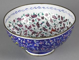Fine Antique Indian Enamelled Bowl with Birds C 1920