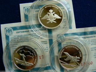 Russland 3 x 1 Rubel 2009 Luftwaffe Silber PP + COA 5000 Stück