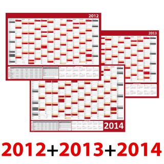 Wandkalender   Wandplaner Set 2012 + 2013 + 2014 rot DIN A1 (gerollt