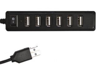 Black Premium 7 Ports Multi USB Hub Adapter Cable Lead