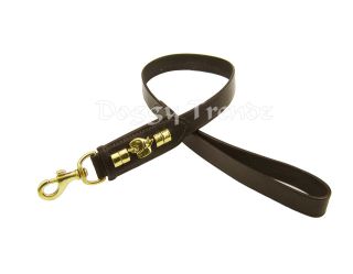 ENGLISH BULL TERRIER LEATHER DOG COLLAR AND LEAD SET BROWN BRASS