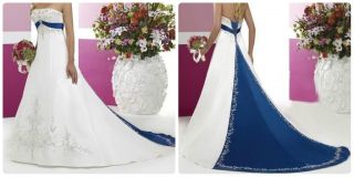 Weiß+Blau Stickerei Hochzeitskleid Brautkleid Abendkleid Gr.34 56,58