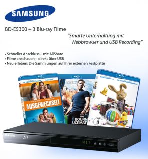 Samsung BD E5300 Blu Ray Player inkl. 3 Filme BD E 5300