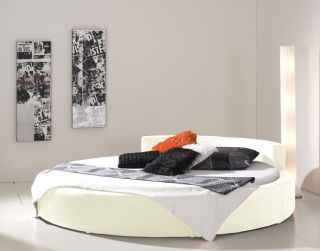 1 Rundbett Designerbett rundes Lederbett Bett weiß Ø 220 cm inkl