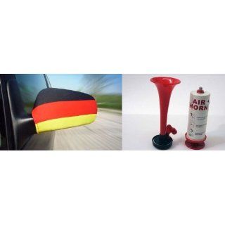 WM 2010 Deutschland Außenspiegel Fahne + Signalhorn Auto