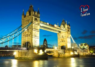 Flip Postkarte Tower Bridge bei Tag und Nacht, London, England