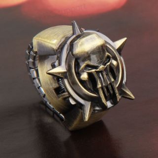 Retro Bronze Metall Pirat Ring Uhr Gothic Uhrenring Fingeruhr Ringuhr