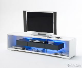 Lowboard Rhea 150x45cm Weiss Hochglanz Grau TV Board TV Möbel mit LED
