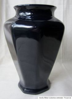 China Vase chinesisch schwarz mit Vogelmotiv eckige Form 18,5 cm hoch