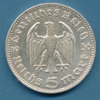 Deutsches Reich ** 5 Reichsmark 1936 J ** Münze silber ** Paul von