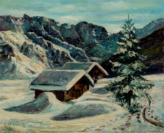 Moderne Kunst, akad. Maler Max Heintz, Almhütte Meran/Südtirol