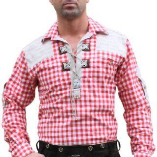 Trachtenhemd für Trachten Lederhosen mit Verzierung rot/kariert