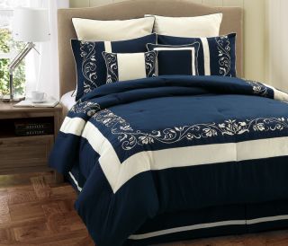 12Pcs King Mateo Navy and White Bed in a Bag Set