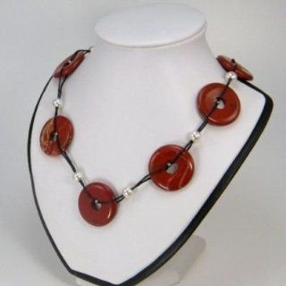 Kette Halskette roter Jaspis Schmuck Perlen Naturstein 