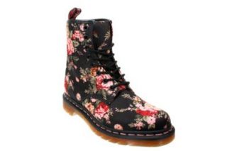 Dr. Martens 1460W Frauen schwarz Blumen Leinwand Ankle Schuhe 