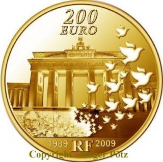 200 Euro 2009 Mauerfall Berlin 1 Unze Gold PP 500 Ex