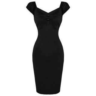 Damen Einfarbig Schwarzes Kleid 1950s Bleistift Kleid Arbeit Collectif
