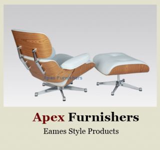 Apex Italian White Leather Lounge Chair and Ottoman in Charles Eames