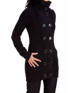 Fleece   Mantel, seitliche Einschubtaschen, doppelreihige Knopfleiste