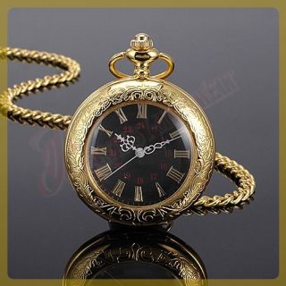 Neu Gold Römisch Damen Herren Taschenuhr Uhr mit Kette