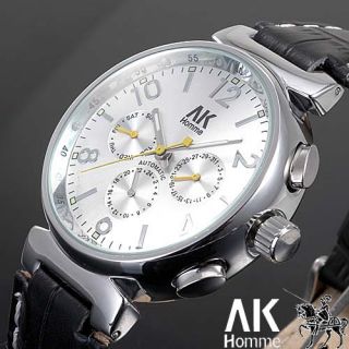 AK 24 Weiße Silber Herrenuhr Damenuhr Automatik Lady Watch Gift Leder