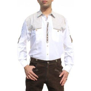 Trachtenhemd für Lederhosen mit Verzierung weiß