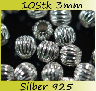 H137C 925 Silber 10 Stück Kugel 3mm Gerillt Spacer Perlen