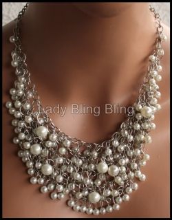 Kette Halskette Collier Perle Perlen Perlenkette Silber Creme Weiß
