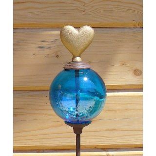 mit Glaskugel blau und goldenem Herz 100 cm Garten
