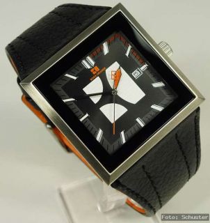 Hugo Boss Orange Herren Uhr Herrenuhr NEU schwarz Lederband HB 1512756