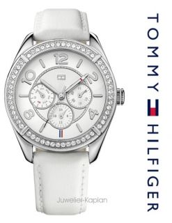 1781249 Multifunktion Leder Weiß Uhr m. Steinen UVP 169€