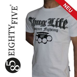 Thug Life T Shirt Street Fighting weiß Schlagring Est. 187