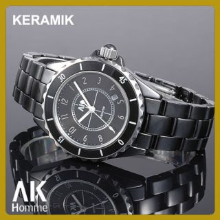 AK schwarze & Weiße Damenuhr Herrenuhr Keramik Uhr Armbanduhr