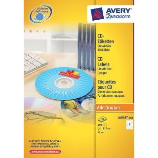 Avery Zweckform L6043 100 CD Etiketten, Ø 117 mm, 100 Blatt/200