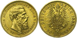 B184 J.248 Preussen 20 Mark 1888 Friedrich Gold