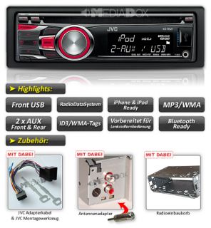 JVC KD R521 USB Radio+Adapterkabel für PEUGEOT 207/307