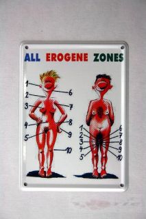 Blechschild Karte Erotik Fun Deko Erogene Zone Frau Mann Metallschild