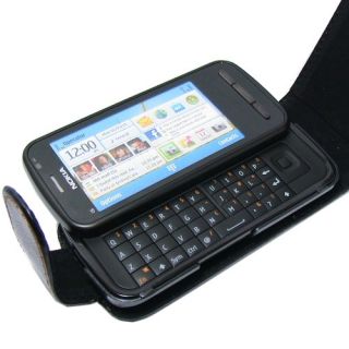 Flip Leder Tasche für Nokia C6 00 Case schwarz + Folie