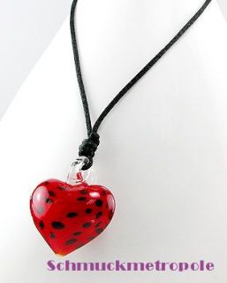 Herz Glas Anhänger Halskette mit Nylonband rot schwarz