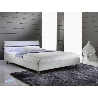 Polsterbett Jovin 140x200cm weiß mit LED Beleuchtung Textilleder Bett
