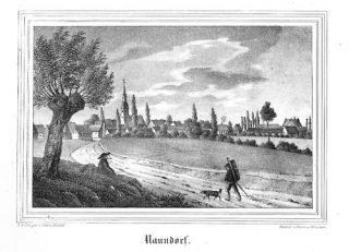 1840   Naundorf Sachsen Gesamtansicht Lithographie