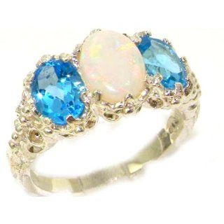 Damen Ring 925 Sterling Silber mit Opal Blautopas   Größe 57 (18.1