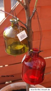 2er Set Teelichthalter Flasche Rot & Grün Baumflasche Windlicht