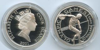 G0383   Cook Islands 10 Dollar 2001 Olympia 2004 Silber