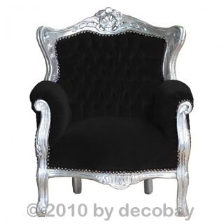 Kinder Sitz Barock Sessel schwarz Silber Prinz Antik